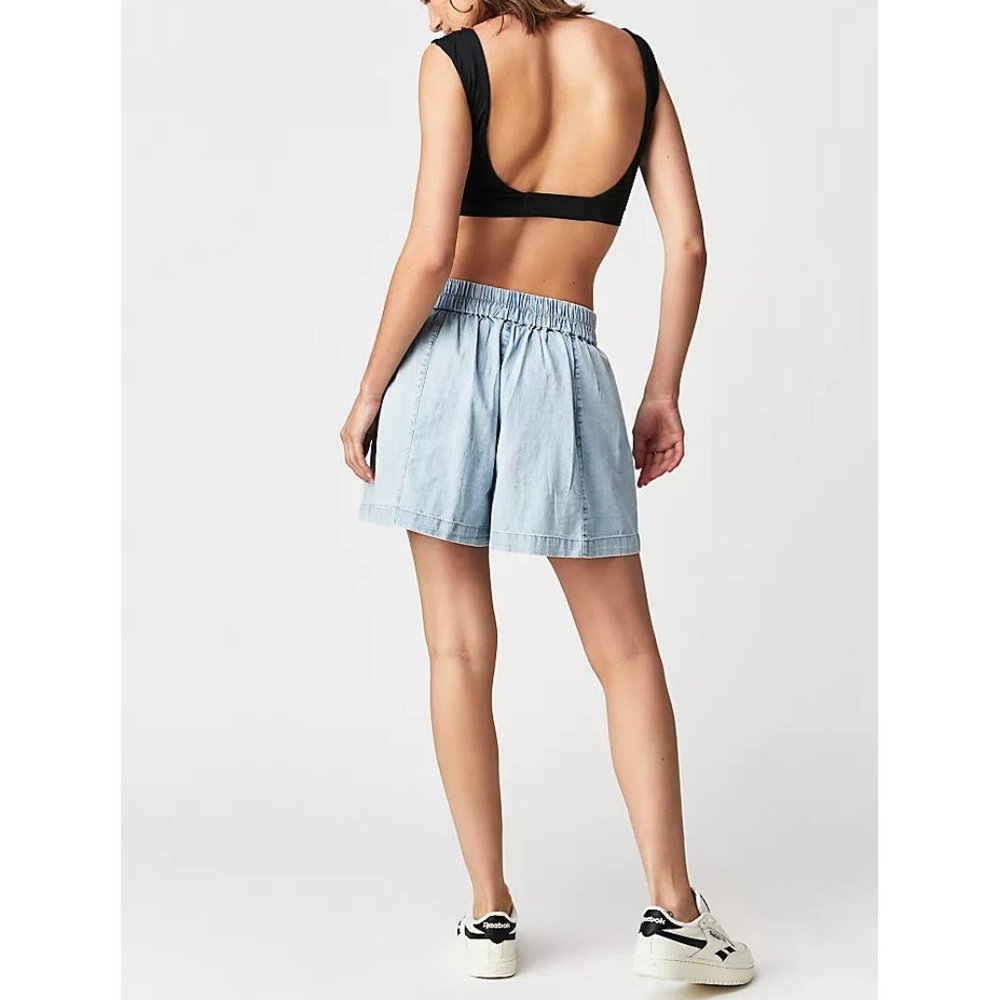 FREE PEOPLE Get Free Chambray Pull On Shorts / Lady Liberty - Picture 8 of 11
